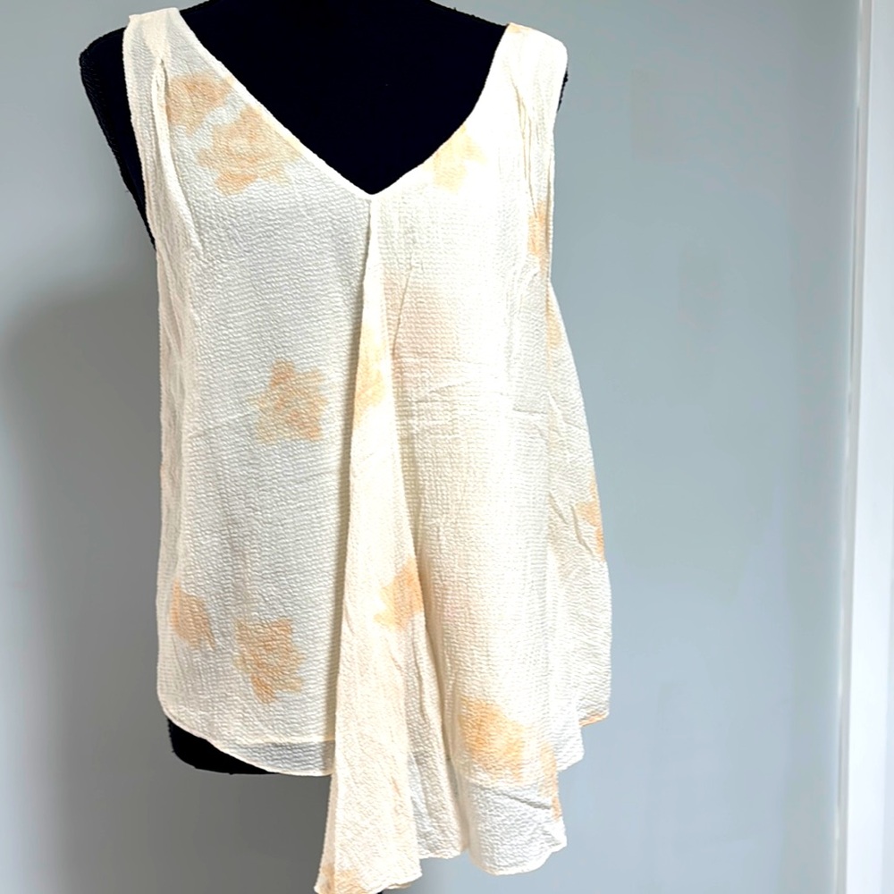 Cream and Orange Sleeveless Top
